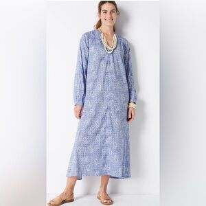 J. Jill Blue White Paisley Stripe Embroidered Caftan Maxi Coastal Summer